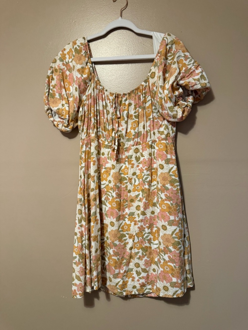 ARULA Floral Mini Dress in White, Mustard & Pink